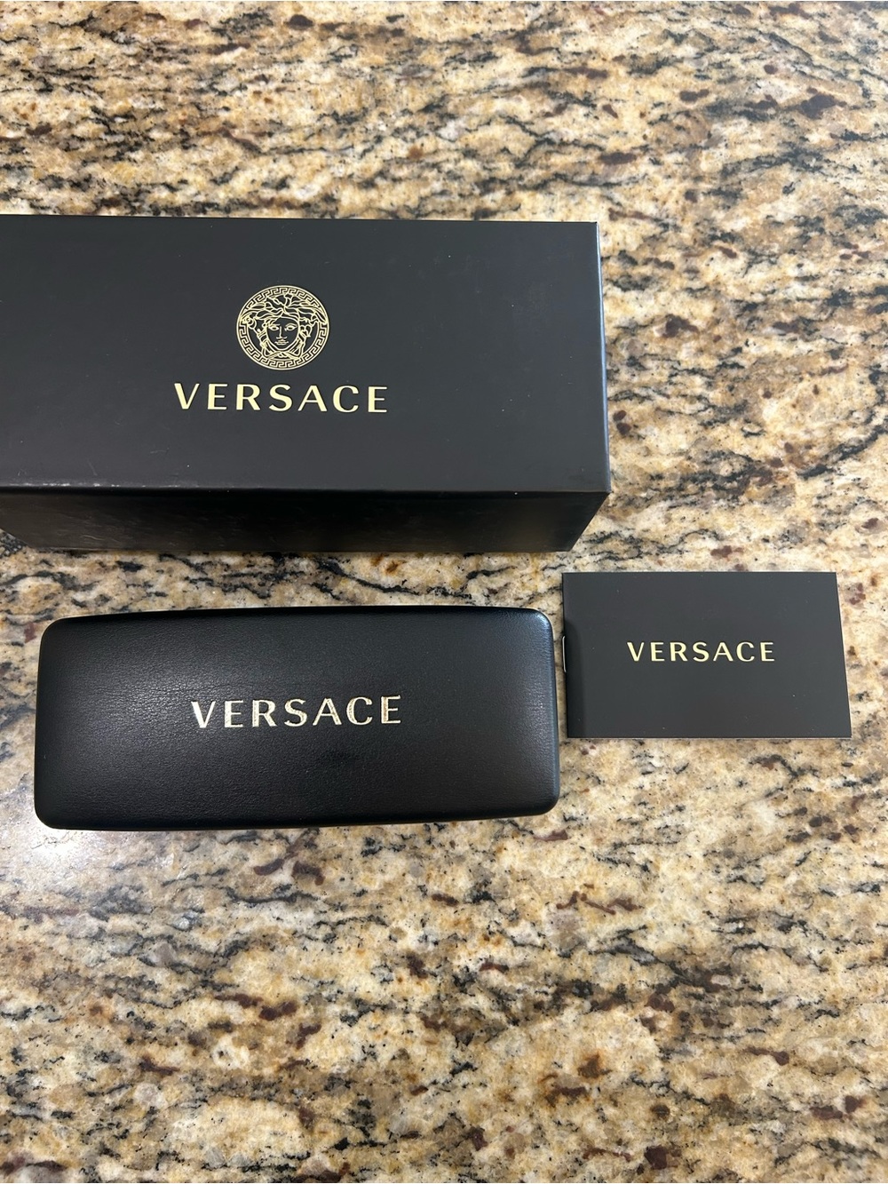 Versace Black and Gold Glasses Case Set